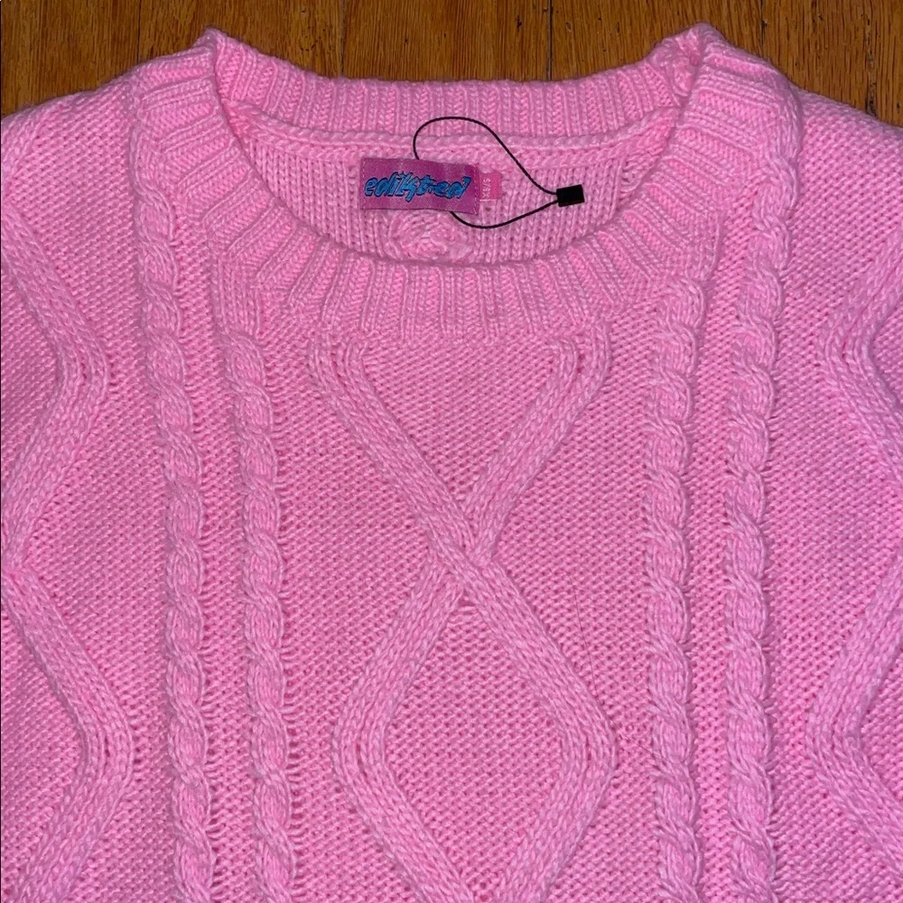 New Edikted Pink Cable Knit Top Sweater Fall Soft Small Medium New York LA shop - Picture 2 of 4